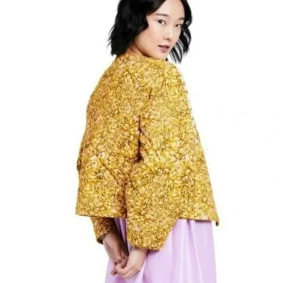 KIKA Vargas CROP JACKET NEW Mum Floral Quilted Jacket GOLD Yellow tan Button Up - Picture 16 of 16